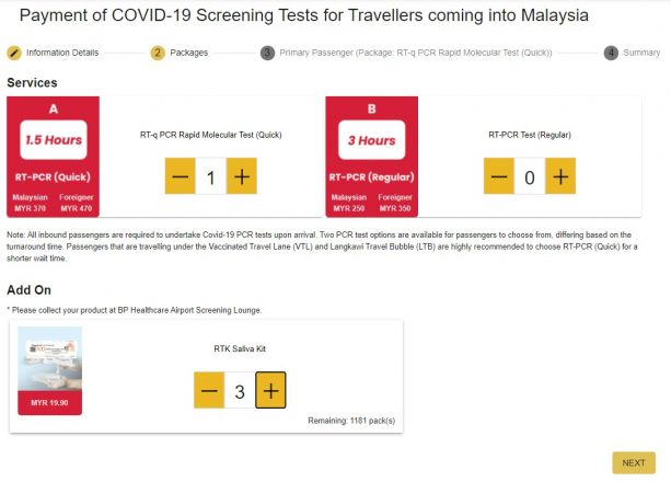 PRIX TEST PCR et RTK Langkawi