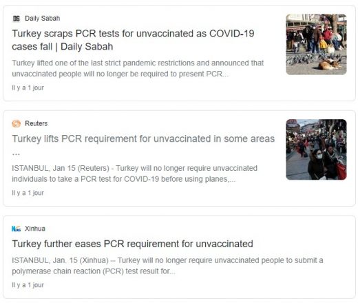 Test covid pour les non vacciné Turquie