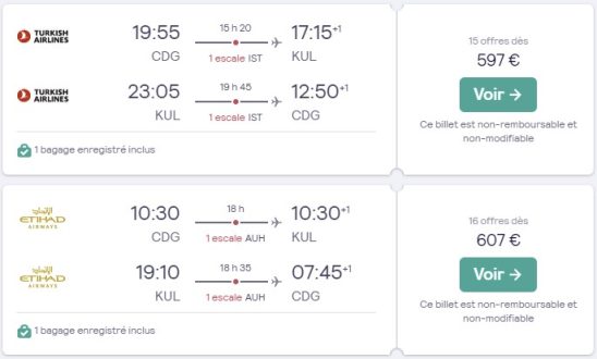 Prix vol Paris CDG Kuala Lumpur Juin 2022