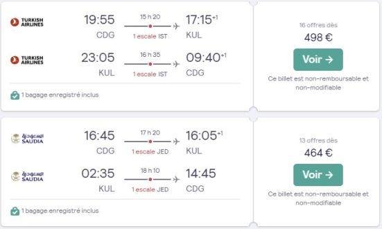 Vol avion Paris CDG Kuala Lumpur MAI 2022