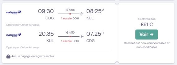 billet vol avion paris kuala lumpur avril 2022
