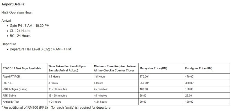 test covid à KUALA LUMPUR AEROPORT KLIA2