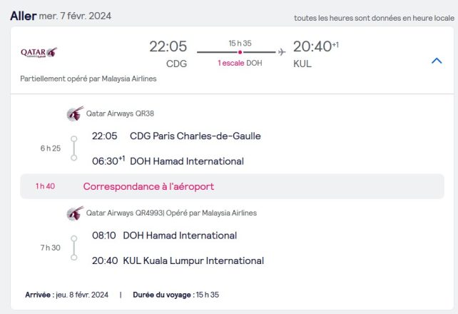 Vol Paris Kuala Lumpur avec Qatar Airways