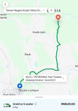 Prix transport voiture Kuala Lumpur vers Taman Negara